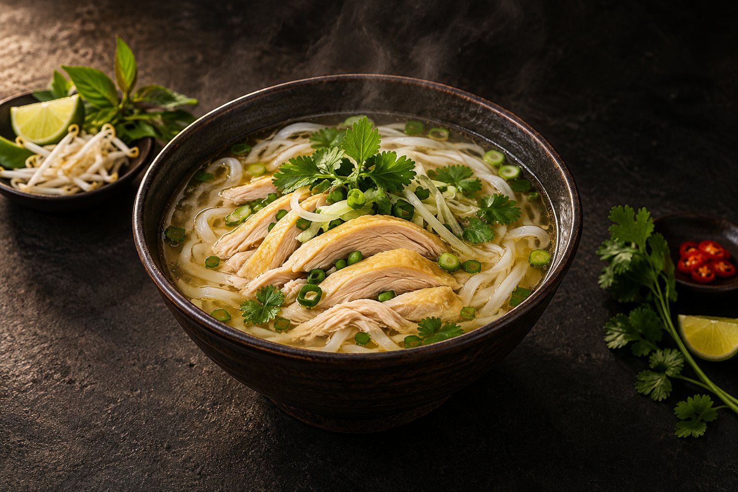 Phở gà in einer Keramikschale (mit AI erstelltes Bild)
